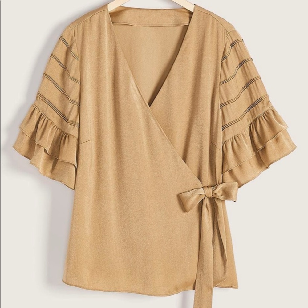 Wrap Blouse w/ flutter sleeves